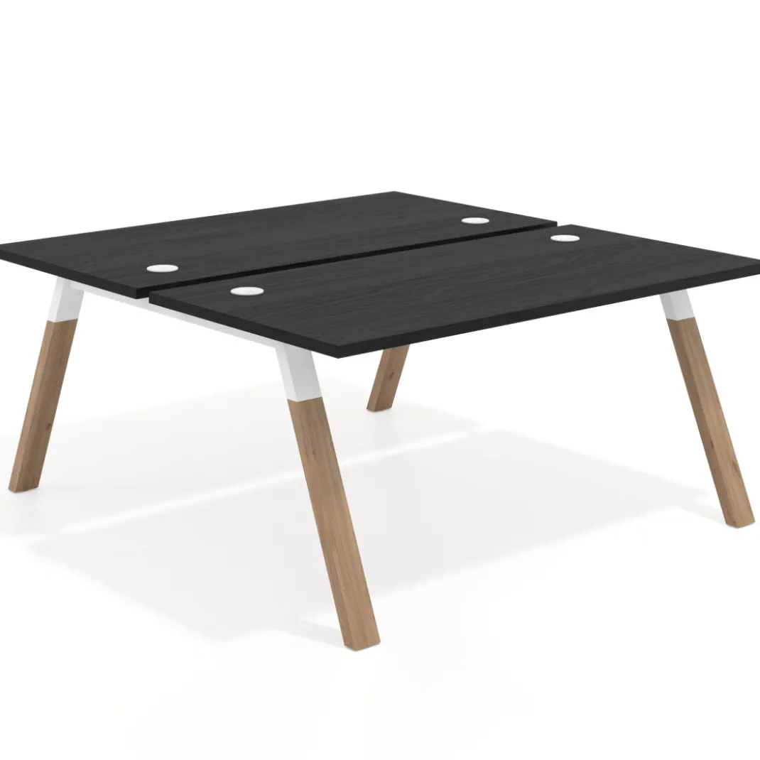 Mesa multipuesto UvePro Bench fondo 166 cm, estructura blanca/madera