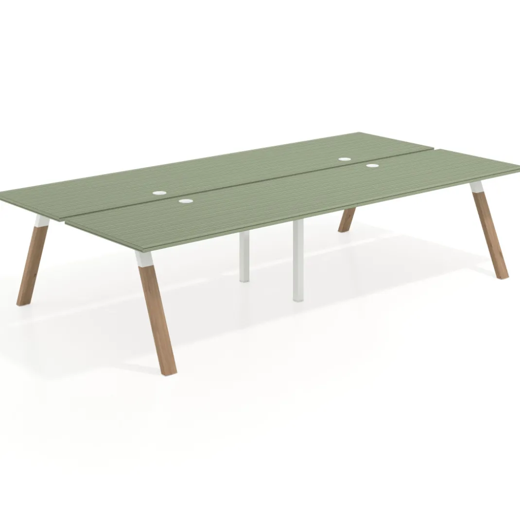Mesa multipuesto UvePro Bench doble, fondo 166 cm, estructura blanca/madera