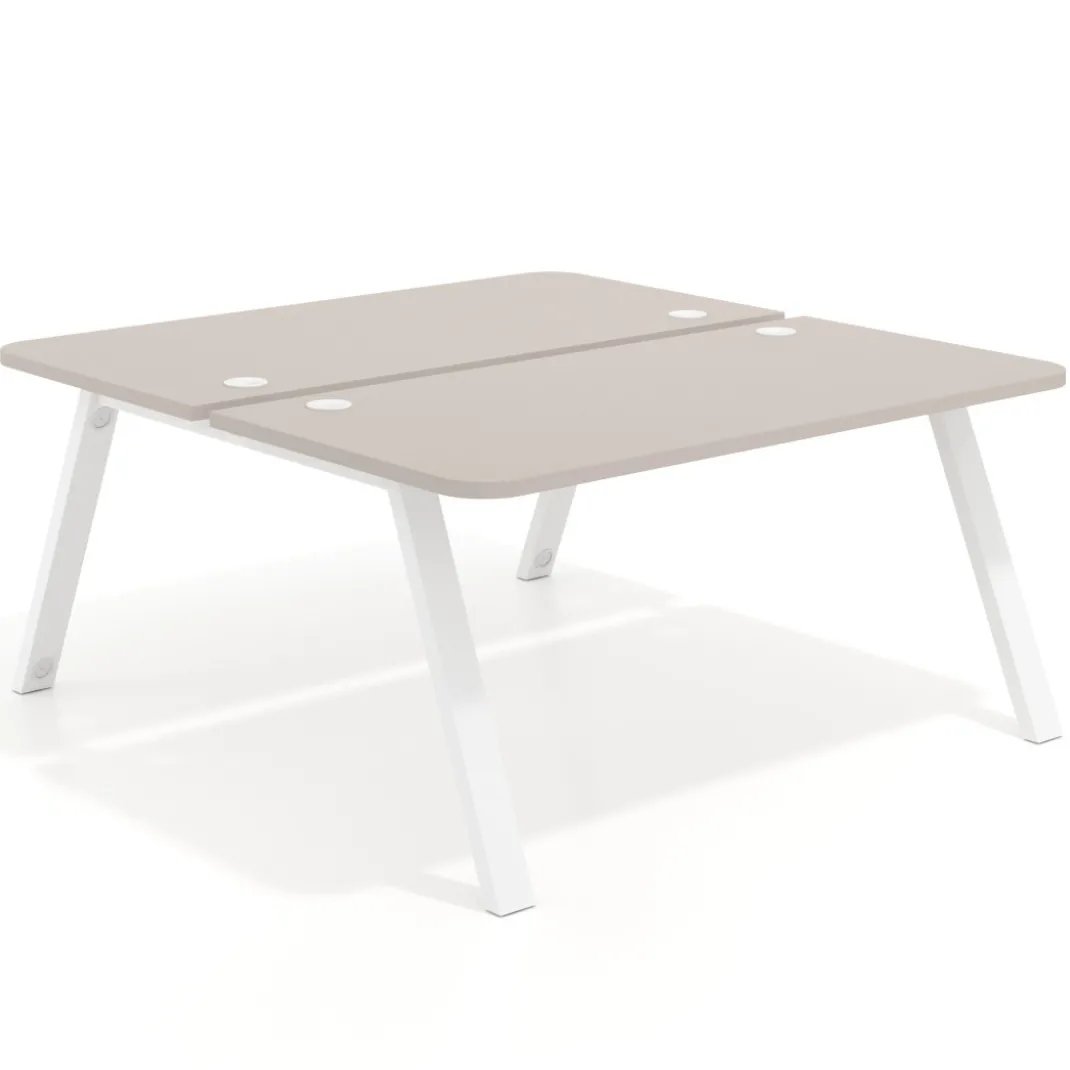 Mesa multipuesto UvePro Bench fondo 166 cm, sobre curvo, estructura blanca