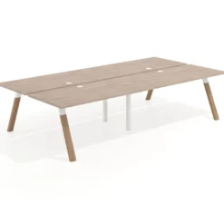 Mesa multipuesto UvePro Bench doble, fondo 166 cm, estructura blanca/madera