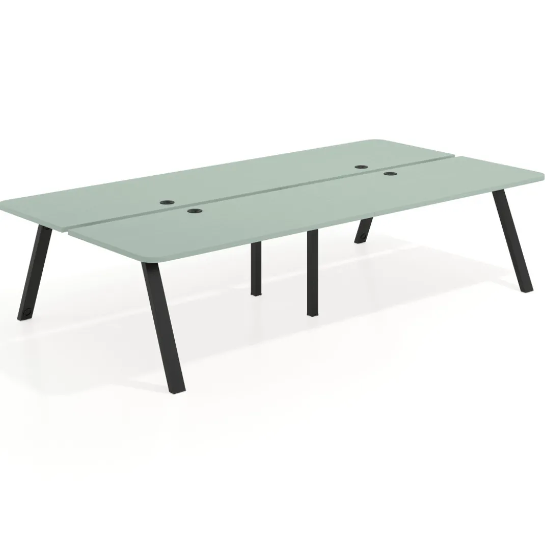 Mesa multipuesto UvePro Bench doble, fondo 166 cm, sobre curvo, estructura negra