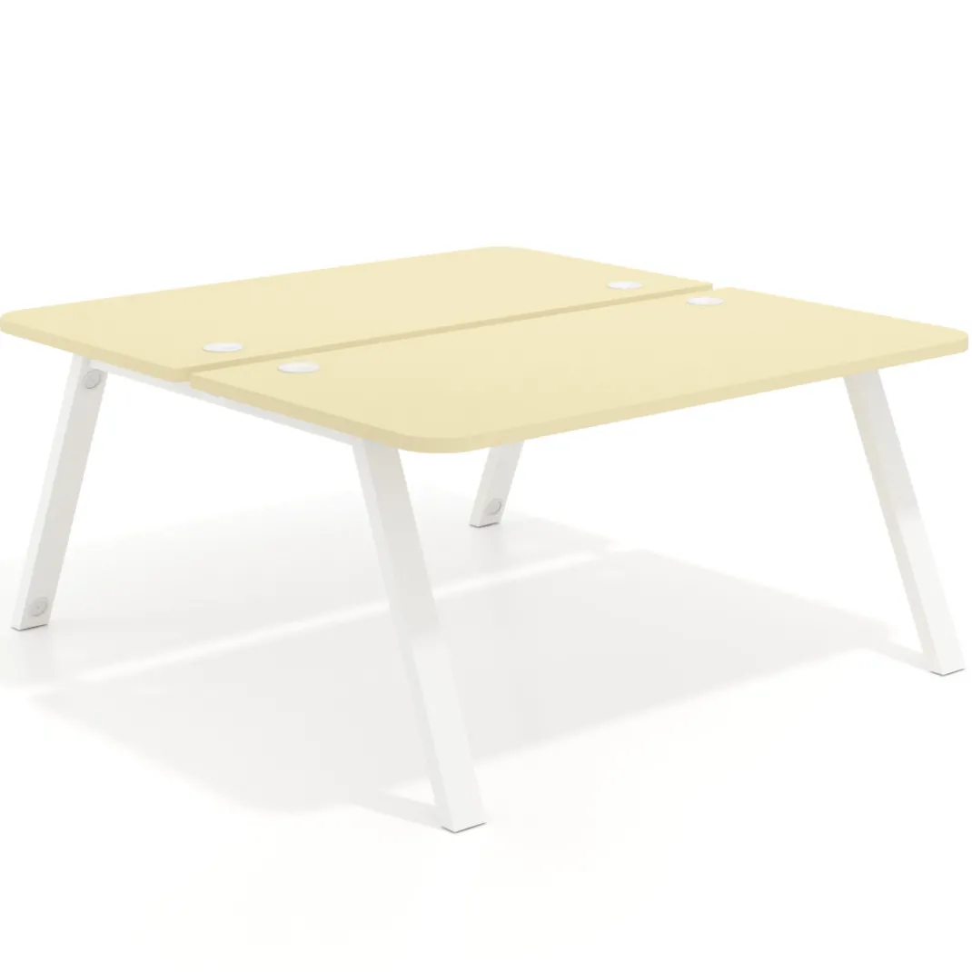 Mesa multipuesto UvePro Bench fondo 166 cm, sobre curvo, estructura blanca
