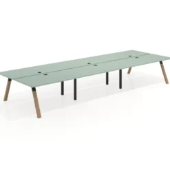 Mesa multipuesto UvePro Bench triple, fondo 166 cm, estructura negra/madera