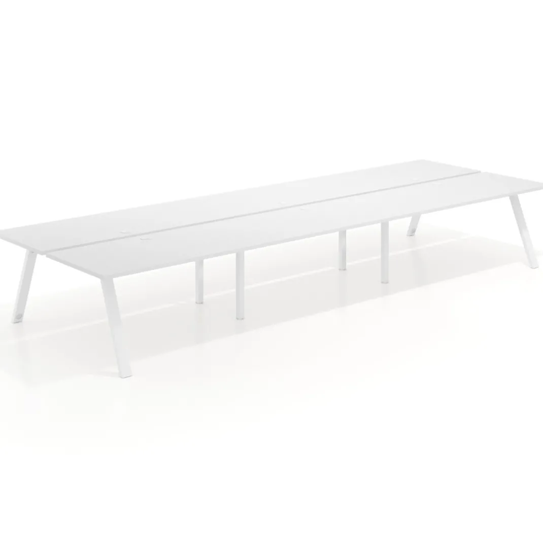 Mesa multipuesto UvePro Bench triple, fondo 166 cm, estructura blanca
