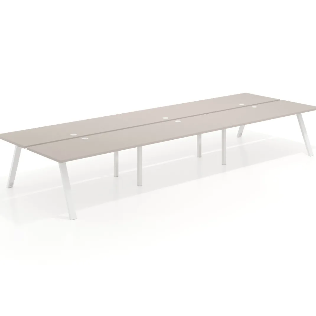 Mesa multipuesto UvePro Bench triple, fondo 166 cm, estructura blanca