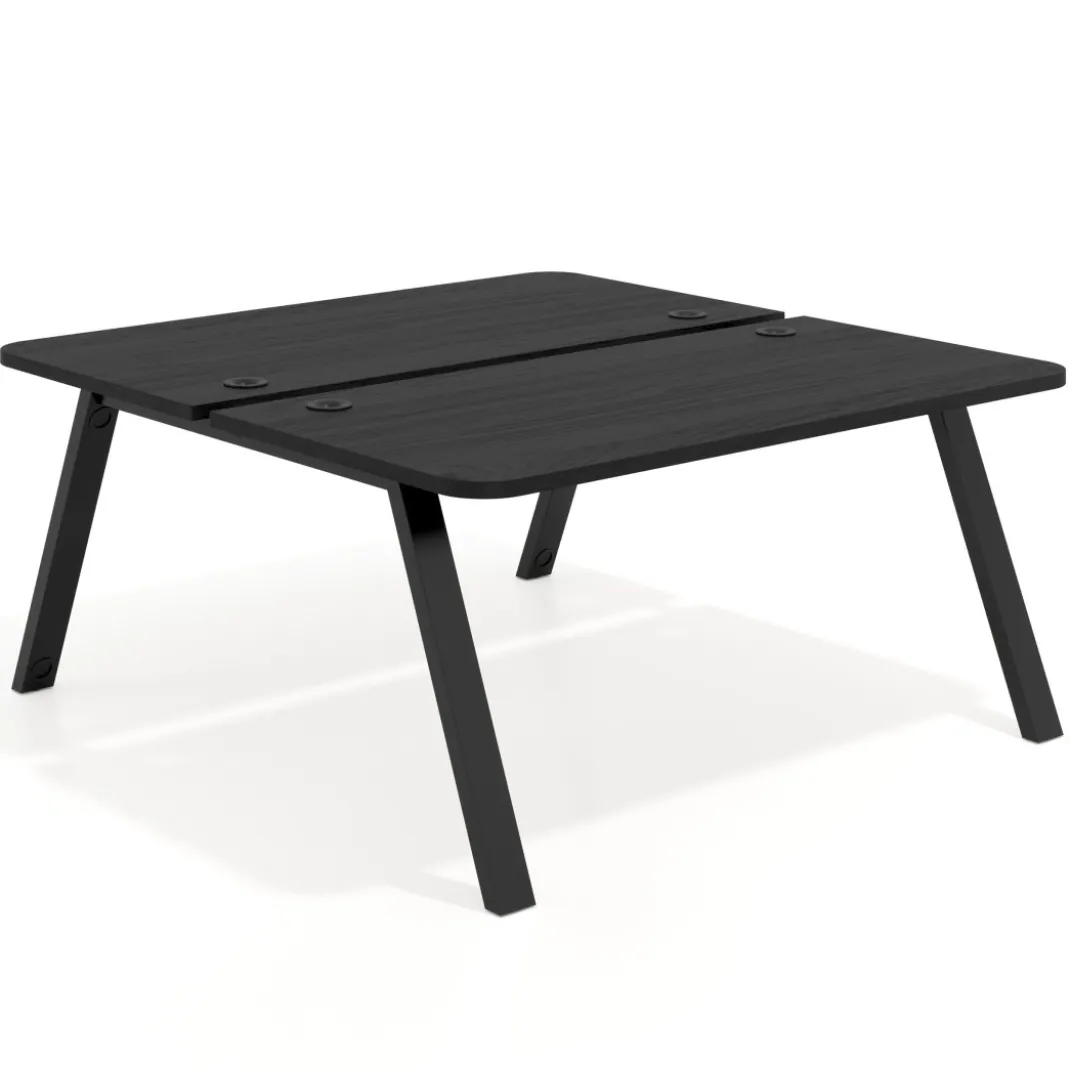 Mesa multipuesto UvePro Bench fondo 166 cm, sobre curvo, estructura negra