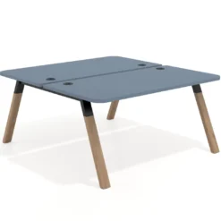 Mesa multipuesto UvePro Bench fondo 166 cm, sobre curvo, estructura negra/madera