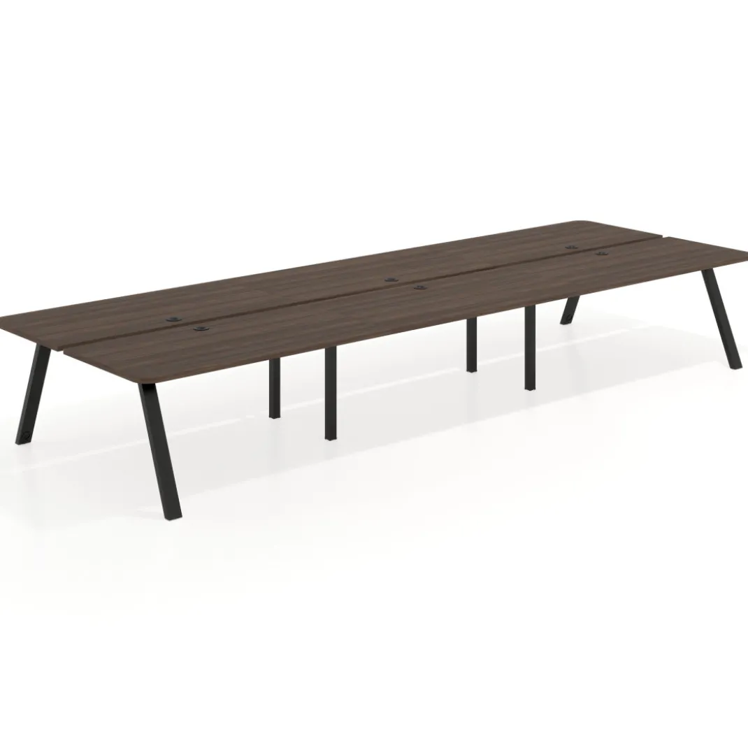 Mesa multipuesto UvePro Bench triple, fondo 166 cm, sobre curvo, estructura negra