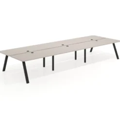 Mesa multipuesto UvePro Bench triple, fondo 166 cm, sobre curvo, estructura negra