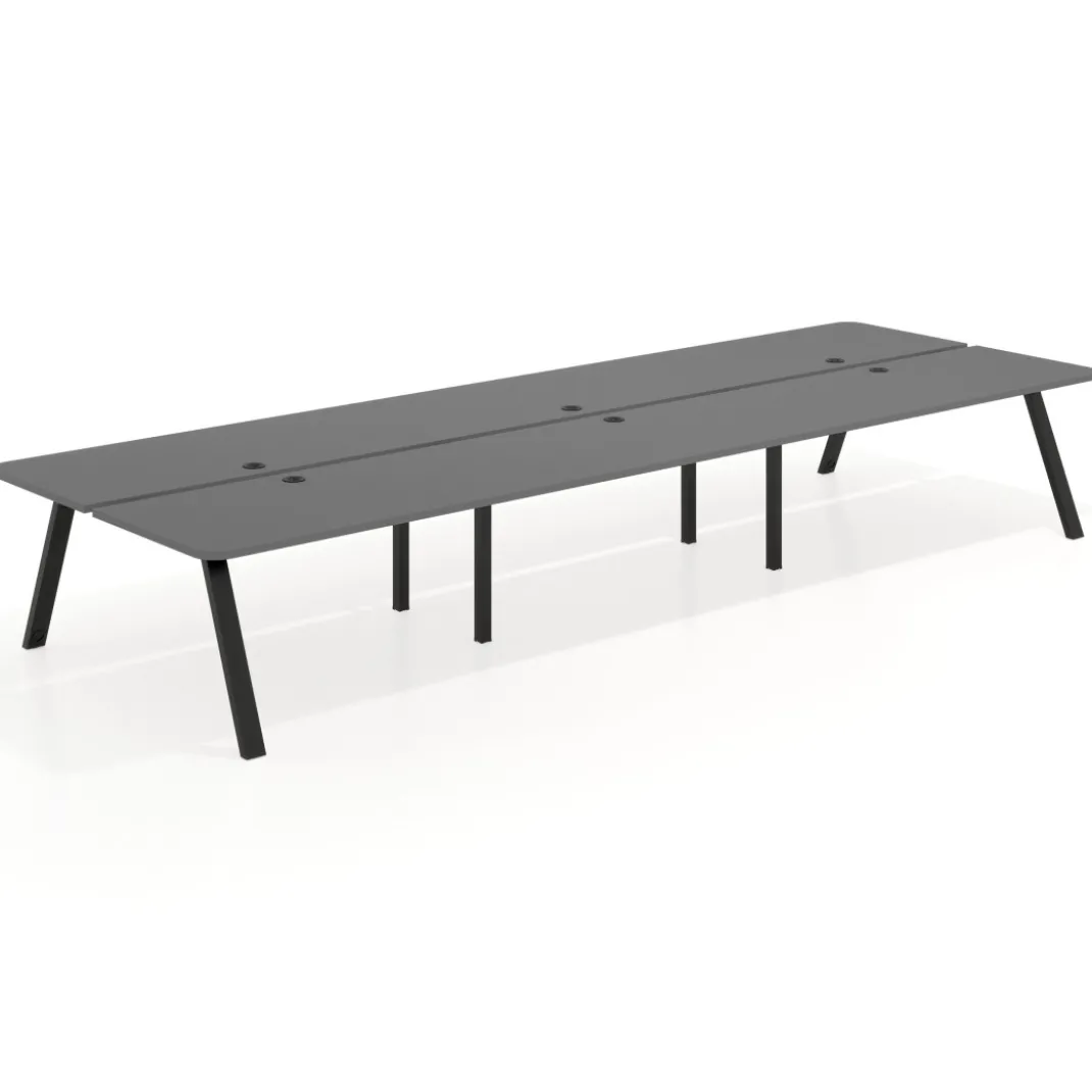 Mesa multipuesto UvePro Bench triple, fondo 166 cm, sobre curvo, estructura negra