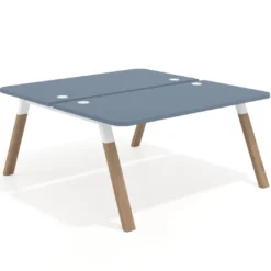 Mesa multipuesto UvePro Bench fondo 166 cm, sobre curvo, estructura blanca/madera