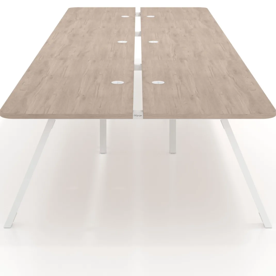 Mesa multipuesto UvePro Bench triple, fondo 166 cm, sobre curvo, estructura blanca