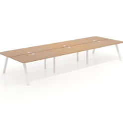 Mesa multipuesto UvePro Bench triple, fondo 166 cm, sobre curvo, estructura blanca