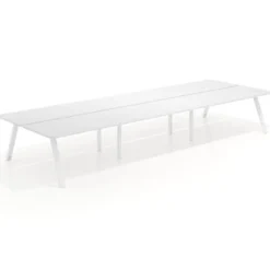 Mesa multipuesto UvePro Bench triple, fondo 166 cm, sobre curvo, estructura blanca