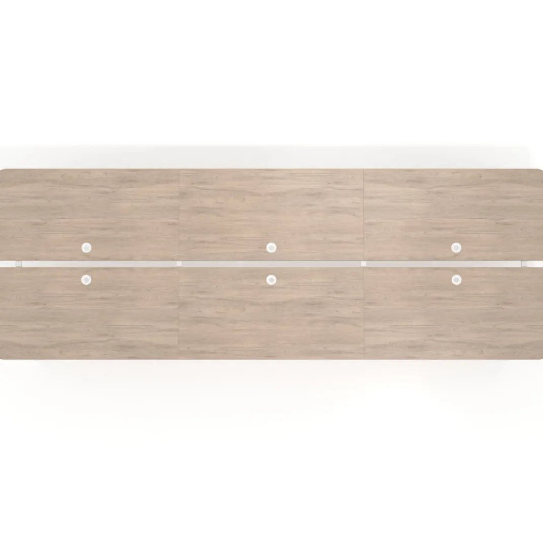 Mesa multipuesto UvePro Bench triple, fondo 166 cm, sobre curvo, estructura blanca