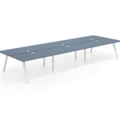 Mesa multipuesto UvePro Bench triple, fondo 166 cm, sobre curvo, estructura blanca