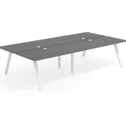 Mesa multipuesto UvePro Bench doble, fondo 166 cm, sobre curvo, estructura blanca