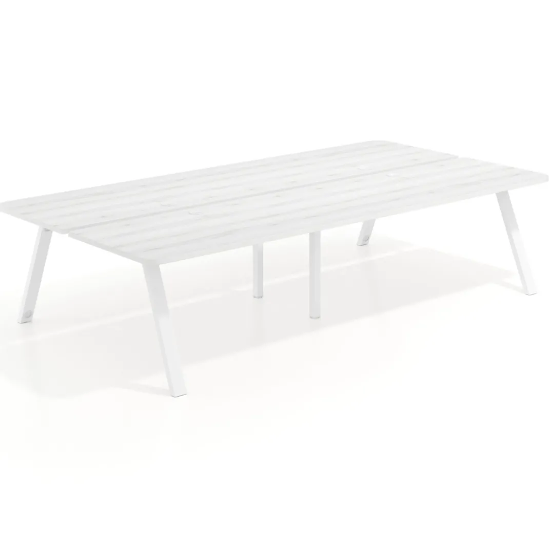 Mesa multipuesto UvePro Bench doble, fondo 166 cm, sobre curvo, estructura blanca