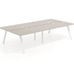 Mesa multipuesto UvePro Bench doble, fondo 166 cm, sobre curvo, estructura blanca