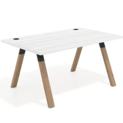 Mesa oficina de diseño UvePro fondo 100cm, estructura negra, patas de madera