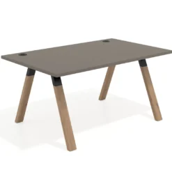 Mesa oficina de diseño UvePro fondo 100cm, estructura negra, patas de madera