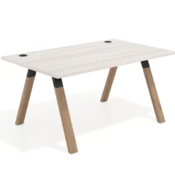 Mesa oficina de diseño UvePro fondo 100cm, estructura negra, patas de madera