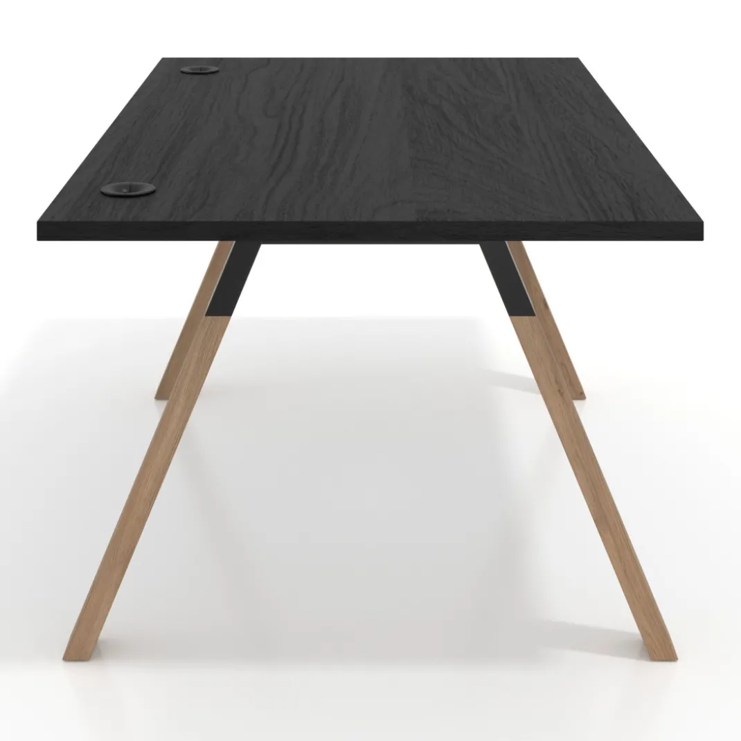 Mesa oficina de diseño UvePro fondo 100cm, estructura negra, patas de madera