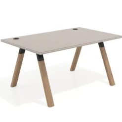 Mesa oficina de diseño UvePro fondo 100cm, estructura negra, patas de madera