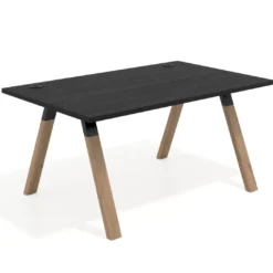 Mesa oficina de diseño UvePro fondo 100cm, estructura negra, patas de madera