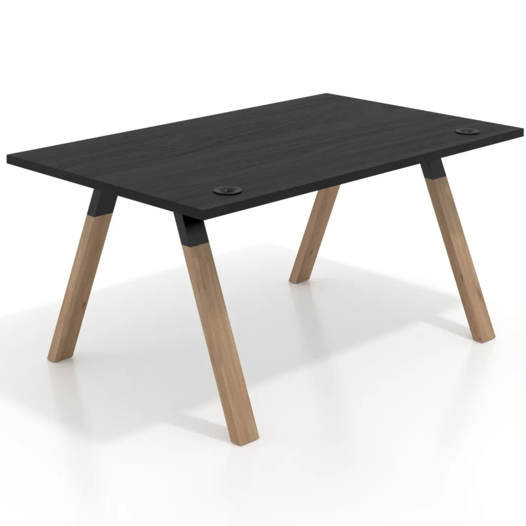 Mesa oficina de diseño UvePro fondo 100cm, estructura negra, patas de madera