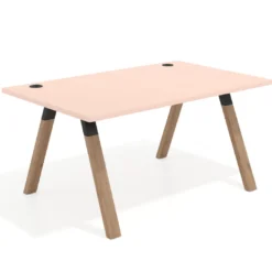 Mesa oficina de diseño UvePro fondo 100cm, estructura negra, patas de madera