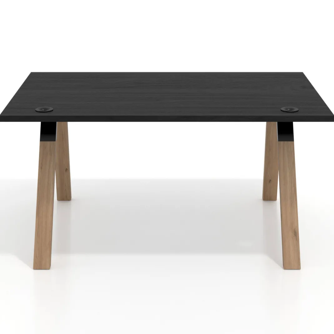 Mesa oficina de diseño UvePro fondo 100cm, estructura negra, patas de madera