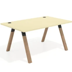 Mesa oficina de diseño UvePro fondo 100cm, estructura negra, patas de madera