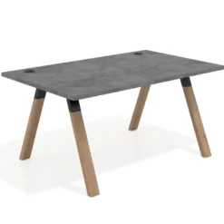 Mesa oficina de diseño UvePro fondo 100cm, estructura negra, patas de madera