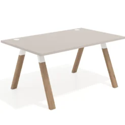 Mesa oficina de diseño UvePro fondo 100cm, estructura blanca, patas de madera