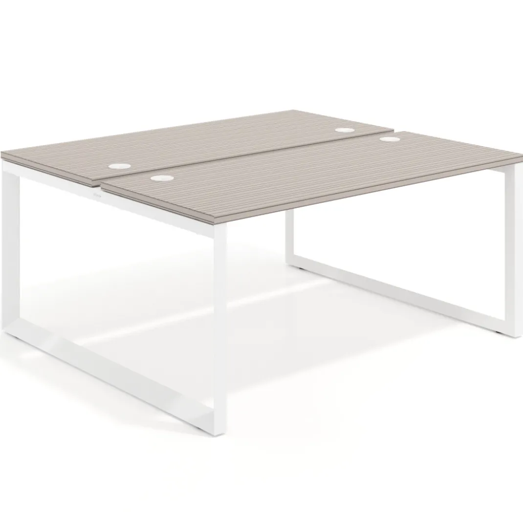 Mesa oficina multipuesto bench Delta fondo 142cm estructura blanca