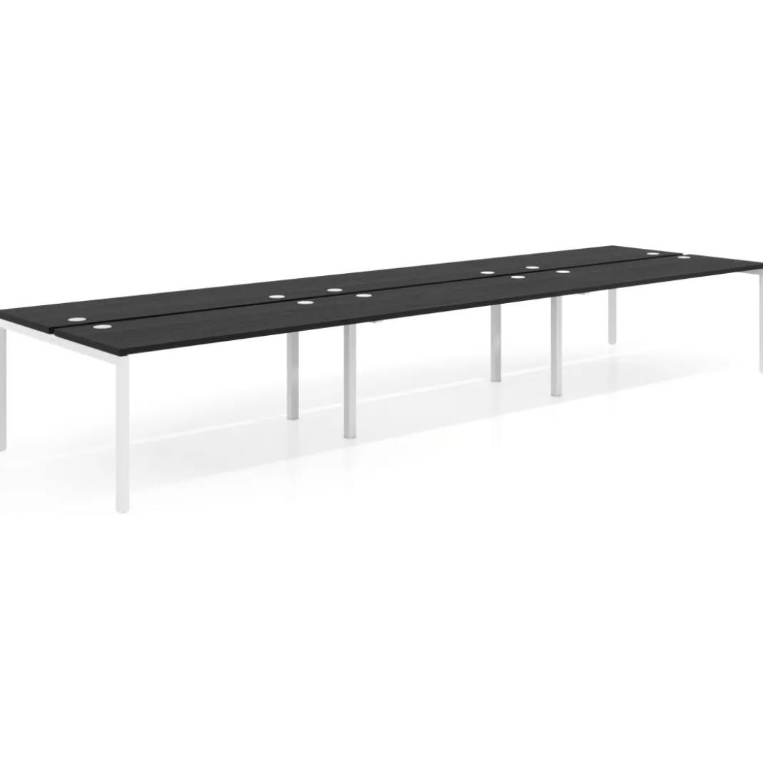 Mesa oficina multipuesto bench triple Kube, fondo 142cm, estructura blanco