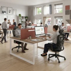 Mesa oficina multipuesto bench Delta fondo 142cm estructura blanca