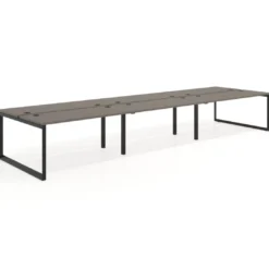 Mesa oficina multipuesto bench Delta triple, fondo 142cm, estructura negra