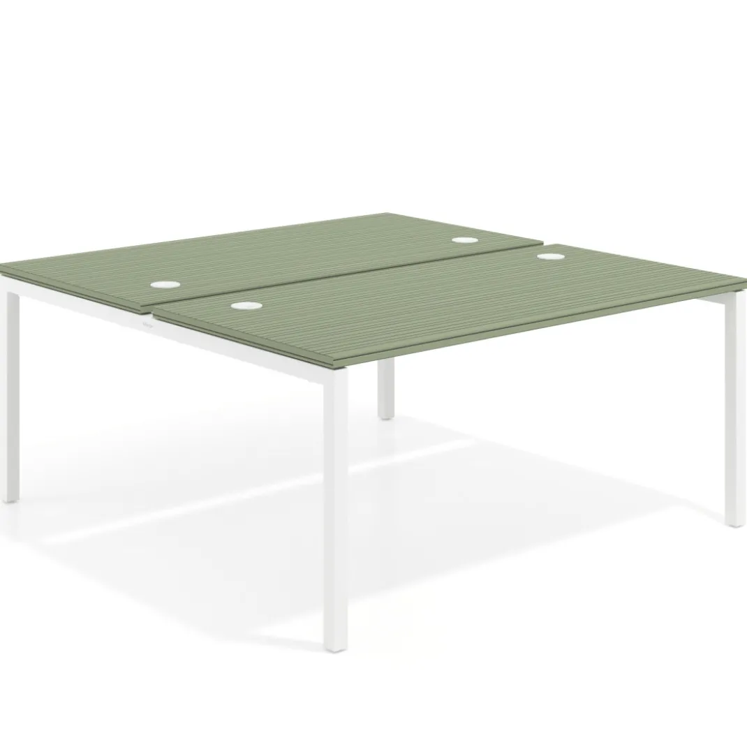 Mesa oficina multipuesto bench Kube fondo 166 cm estructura blanca