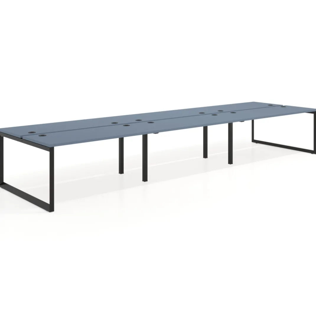 Mesa oficina multipuesto bench Delta triple, fondo 142cm, estructura negra