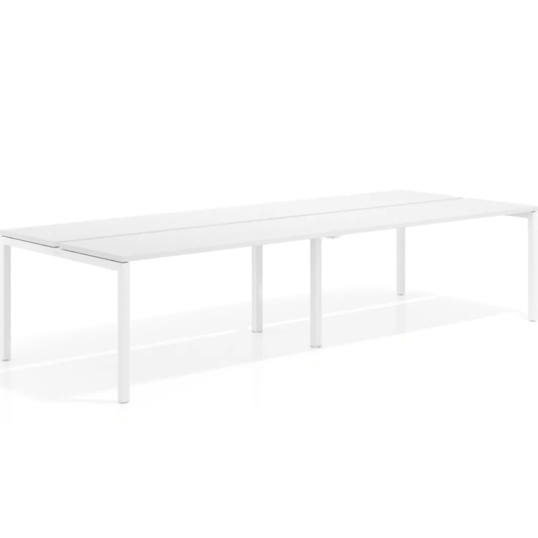 Mesa oficina multipuesto bench doble Kube, fondo 126 cm, estructura blanco