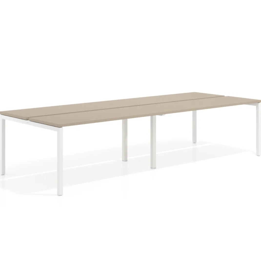 Mesa oficina multipuesto bench doble Kube, fondo 126 cm, estructura blanco