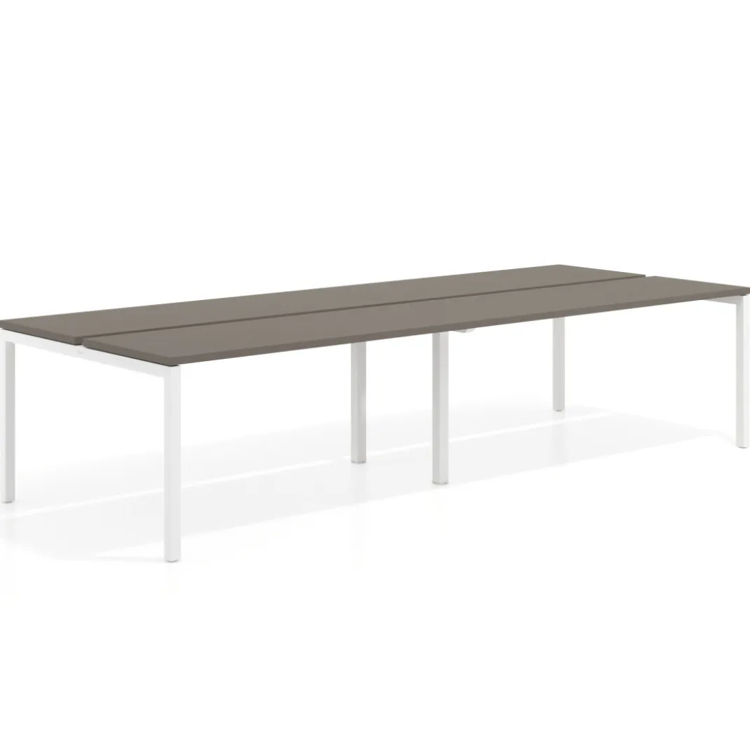 Mesa oficina multipuesto bench doble Kube, fondo 126 cm, estructura blanco