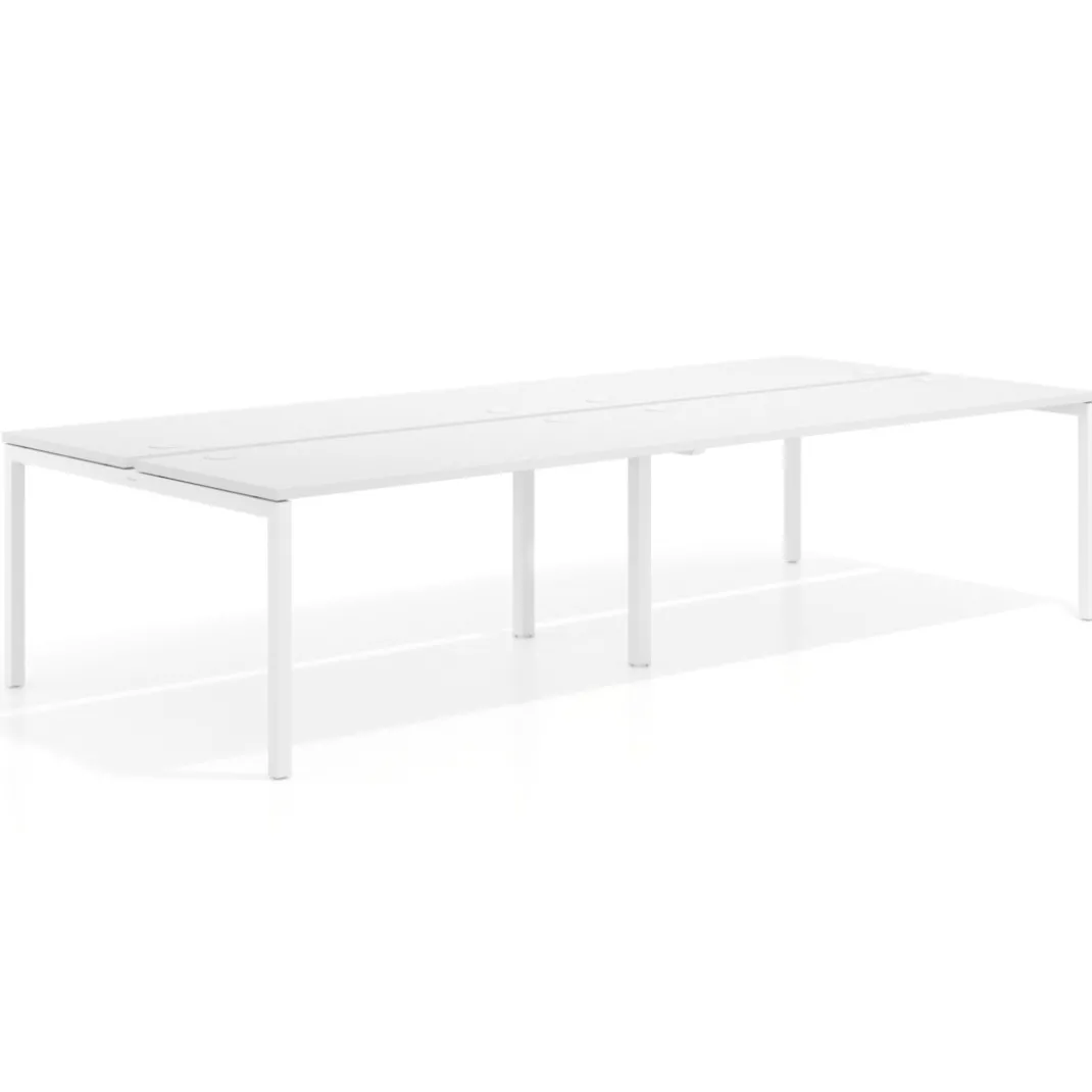 Mesa oficina multipuesto bench doble Kube, fondo 142cm, estructura blanco