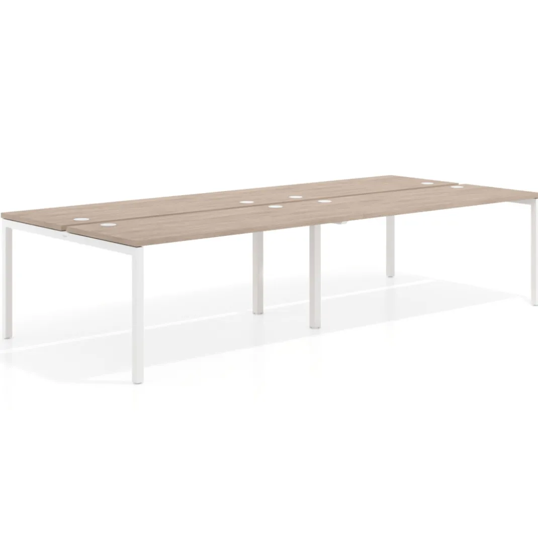 Mesa oficina multipuesto bench doble Kube, fondo 142cm, estructura blanco