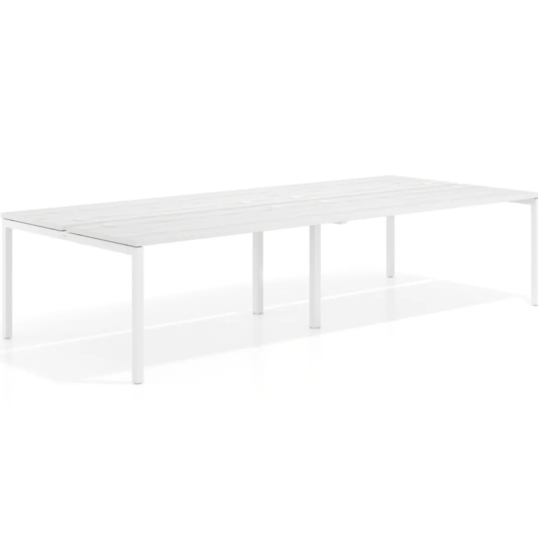 Mesa oficina multipuesto bench doble Kube, fondo 142cm, estructura blanco