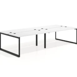 Mesa oficina multipuesto bench Delta doble, fondo 142cm, estructura negra