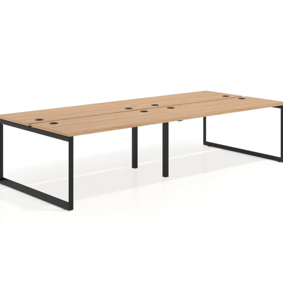 Mesa oficina multipuesto bench Delta doble, fondo 142cm, estructura negra