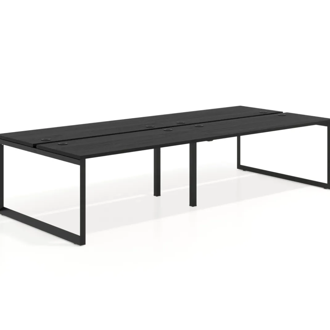 Mesa oficina multipuesto bench Delta doble, fondo 142cm, estructura negra